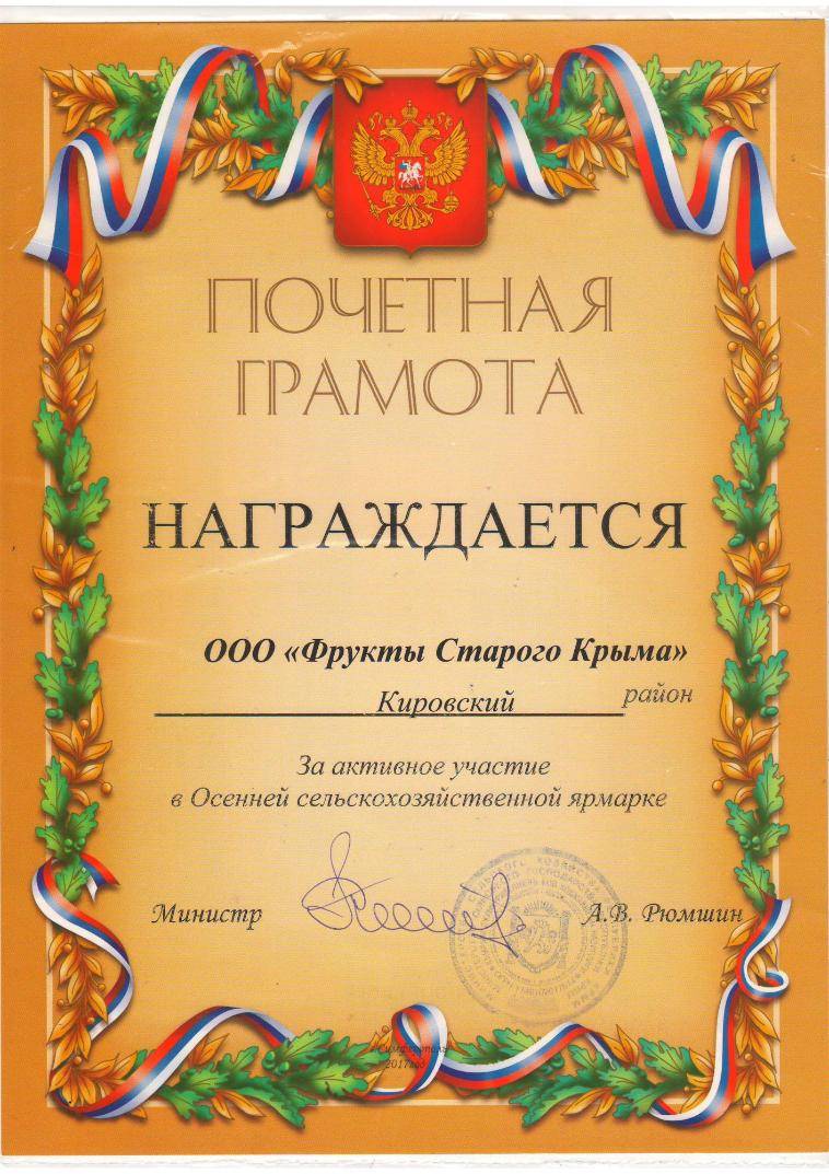 Нам вручена почетная грамота!